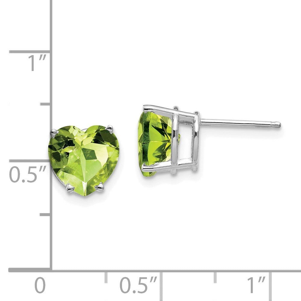 14k White Gold 8mm Heart Peridot earring Gift for Women