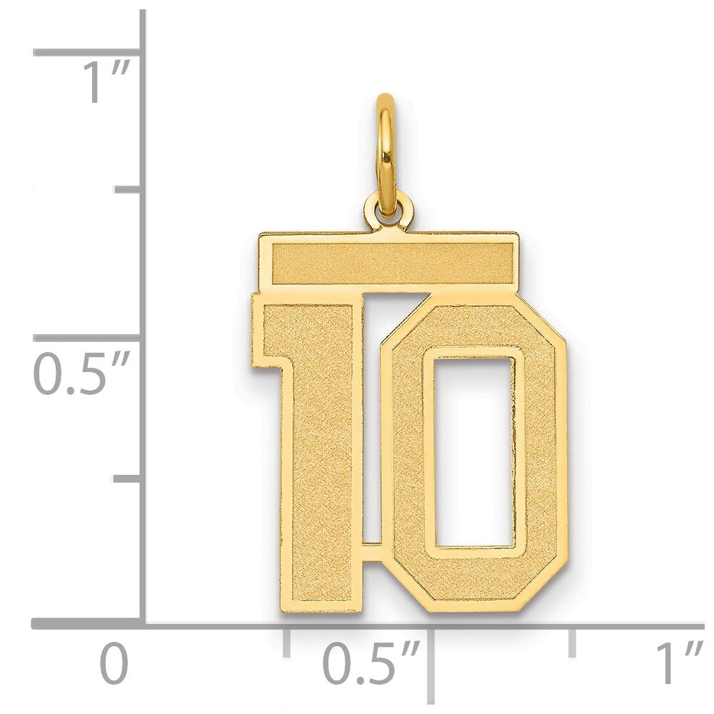14k Yellow Gold Medium Satin Number 10 Charm Pendant for Women