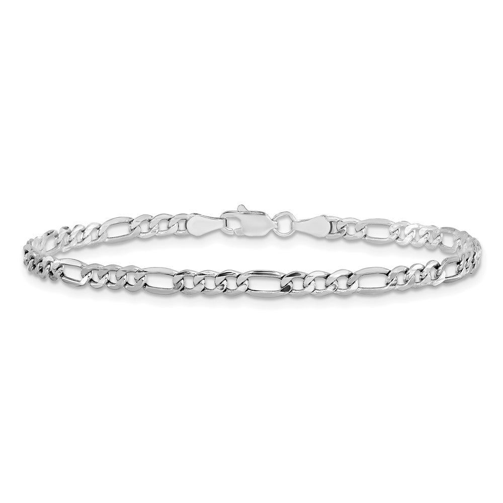 14K White Gold 9 inch 3.5mm Semi-Solid Figaro with Lobster Clasp Chain