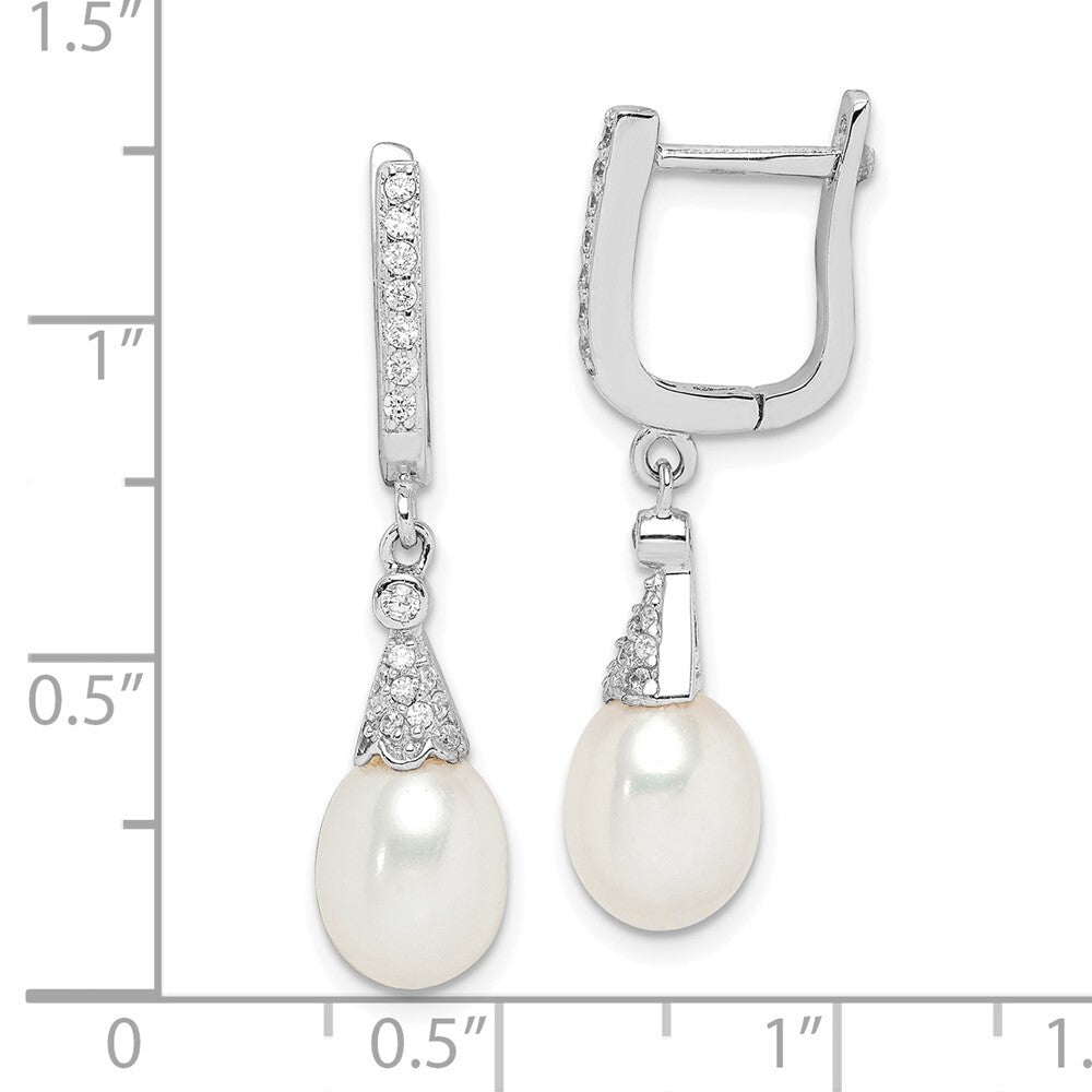Sterling Silver 7-8mm Rice Cultured Pearl & Cubic Zirconia Dangle Earrings