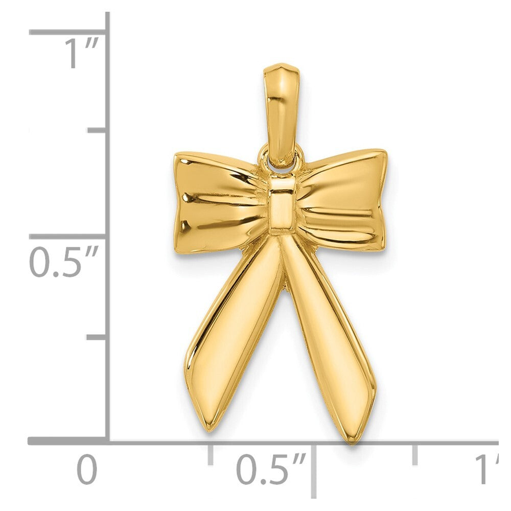 14k Yellow Gold Fancy Full Hair Bow Pendant for Women