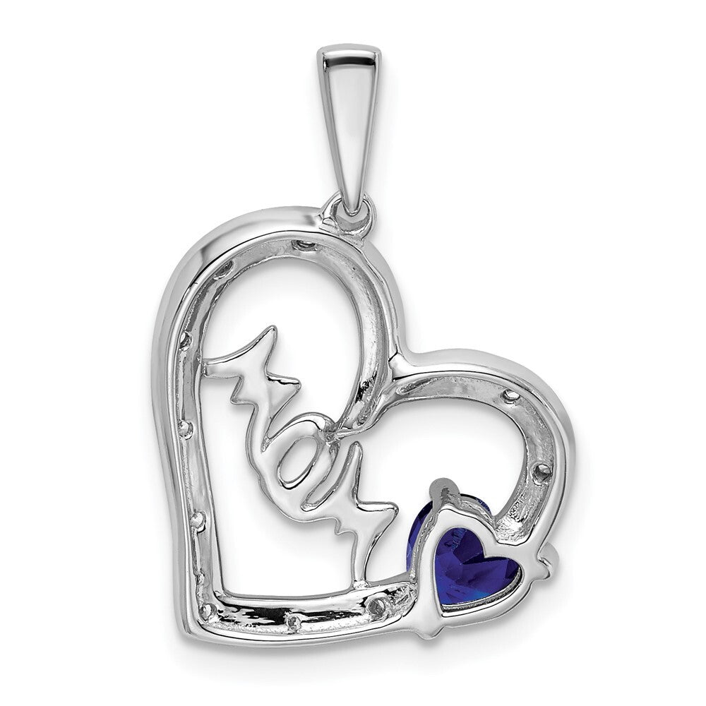 14k White Gold Sapphire and Diamond MOM Heart Pendant for Women