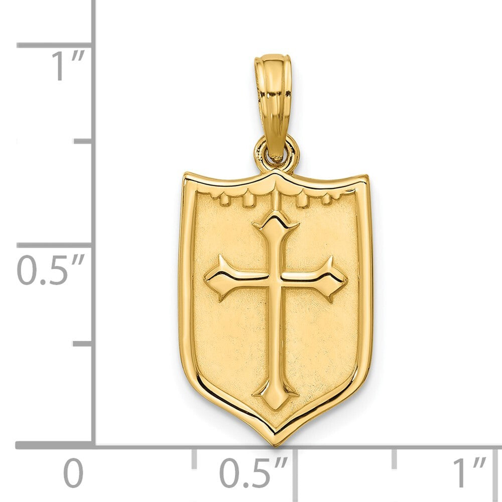 14k Yellow Gold Polished Shield with Cross Pendant for Women