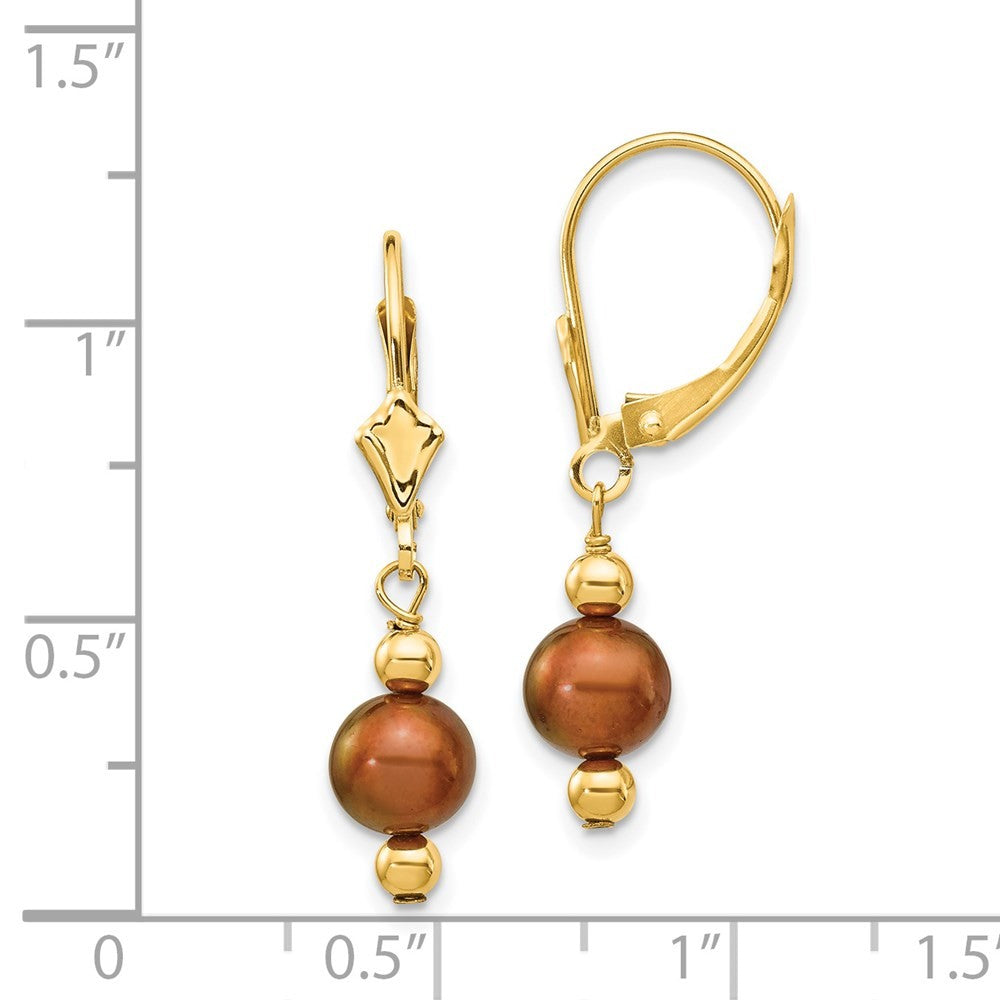 14k Yellow Gold 5-6mm Brown Semi-round Freshwater Cultured Pearl Dangle Earrings