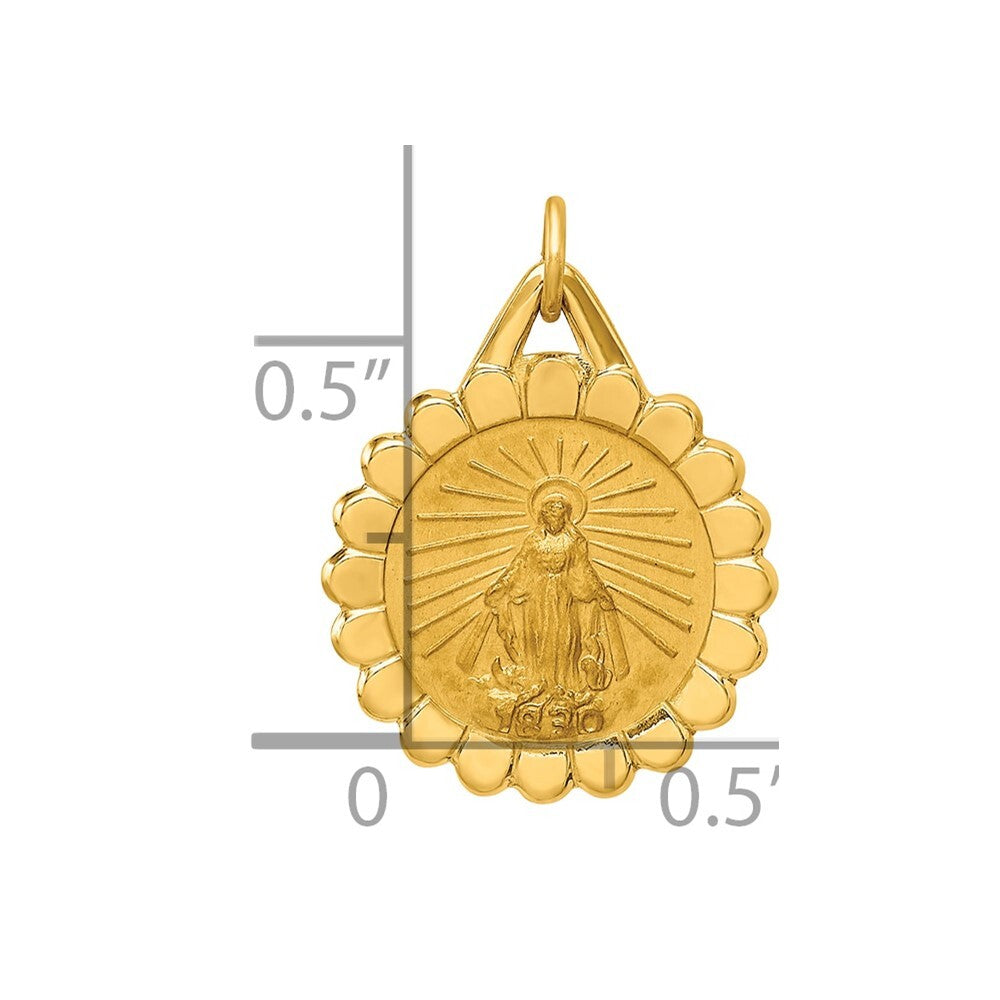 14k Yellow Gold Solid Polished Satin Small Scalloped Miraculous Medal