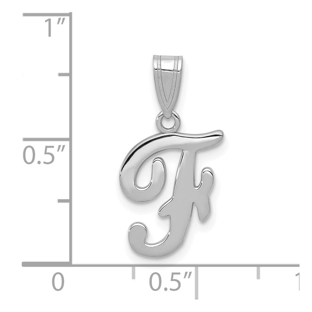 14k White Gold Script Letter F Initial Pendant for Women