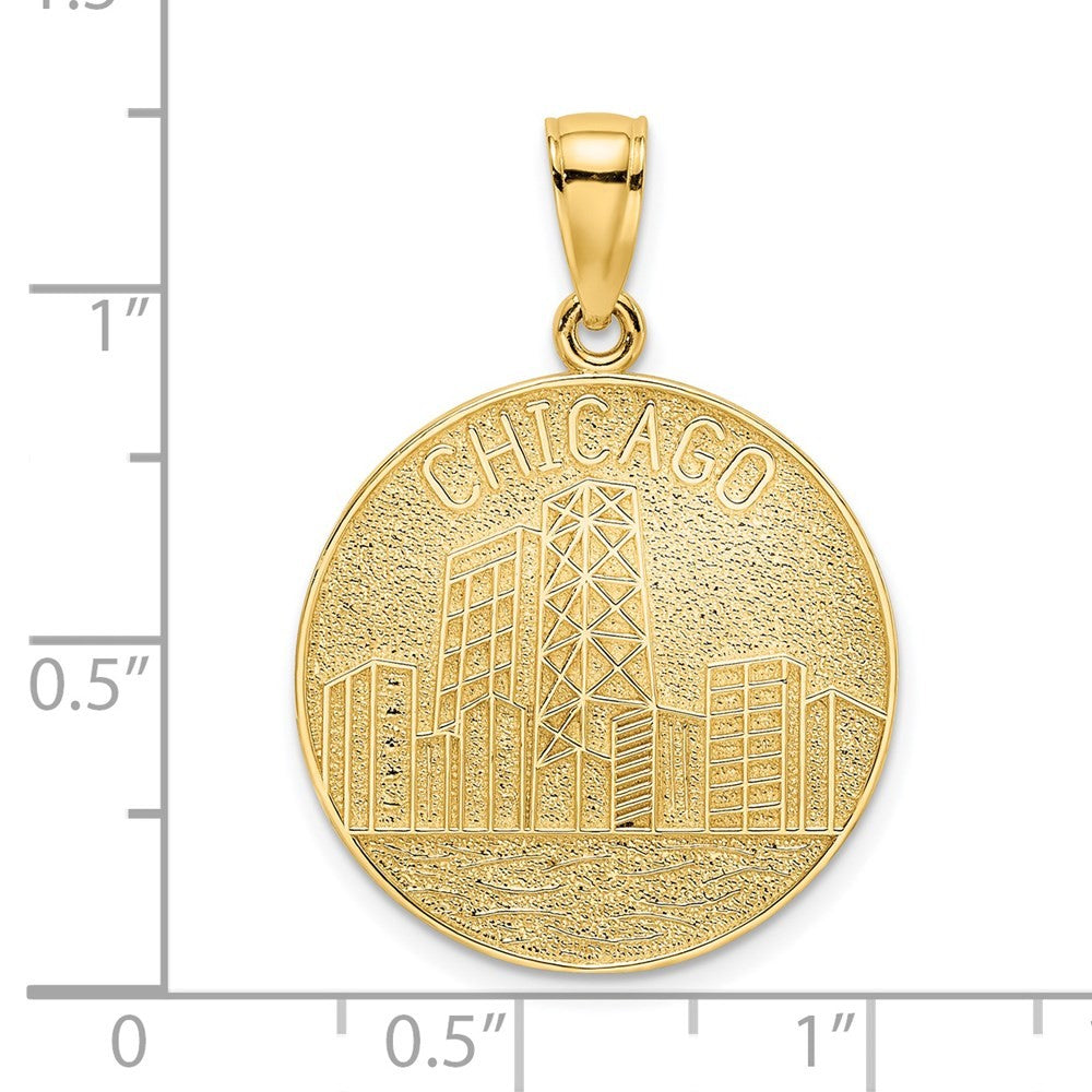 14k Yellow Gold CHICAGO Skyline On Round Disc Charm