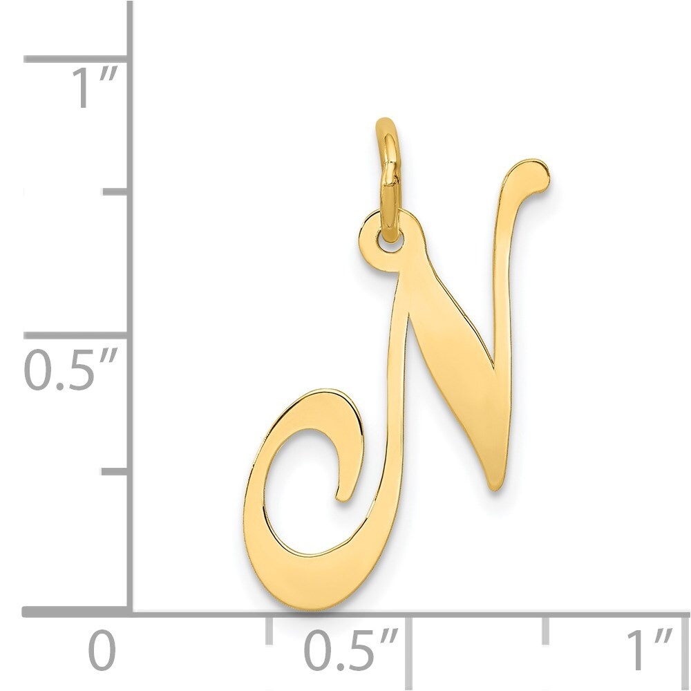 14k Yellow Gold Large Fancy Script Letter N Initial Charm Pendant for Women