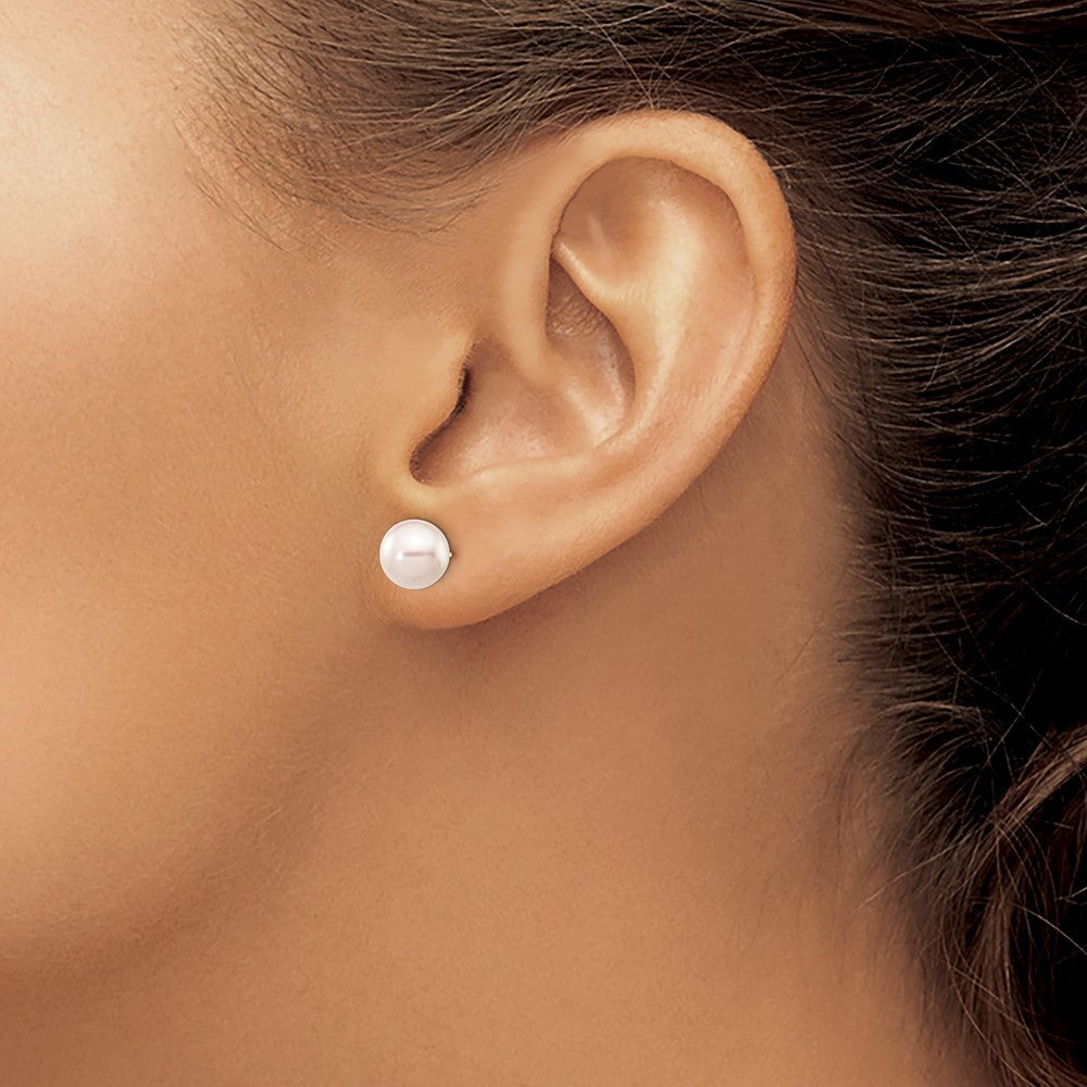 14k Yellow Gold 7-8mm White Round Akoya Saltwater Cultured Pearl Stud Earrings