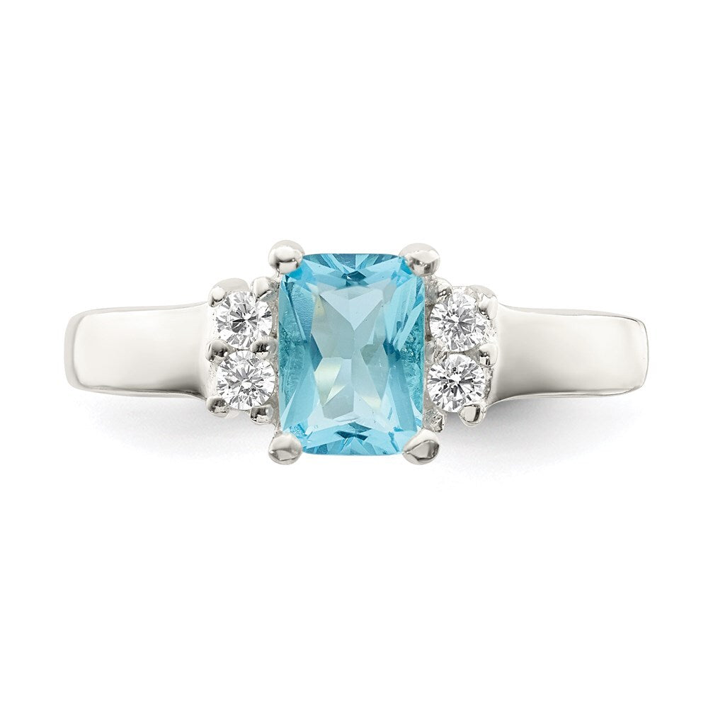 Sterling Silver Light Blue & White Cubic Zirconia Ring Size 7