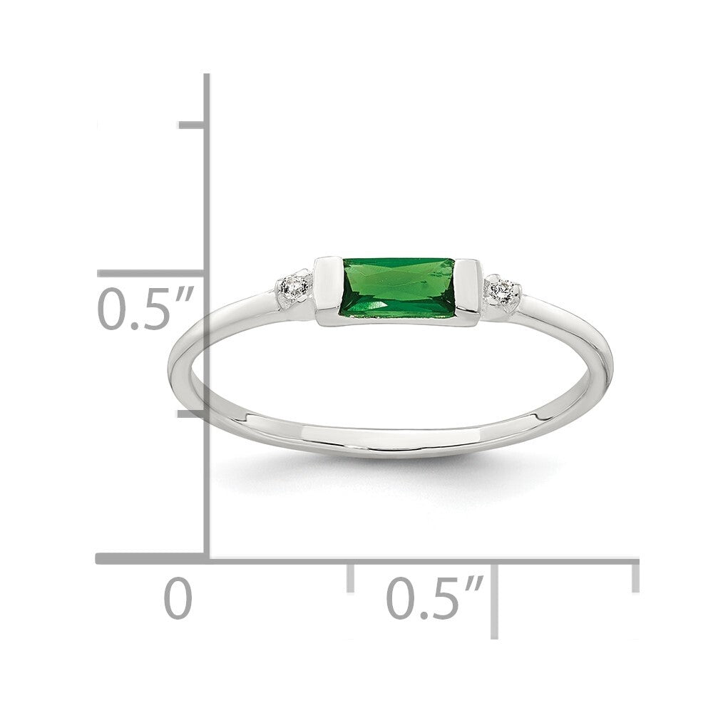 Sterling Silver Polished Green and White Rectangular CZ Ring Size 7