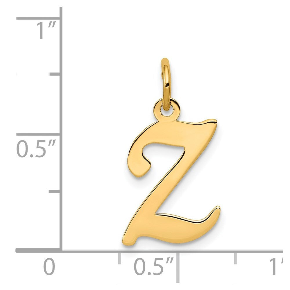 14k Yellow Gold Script Letter Z Initial Charm Pendant for Women