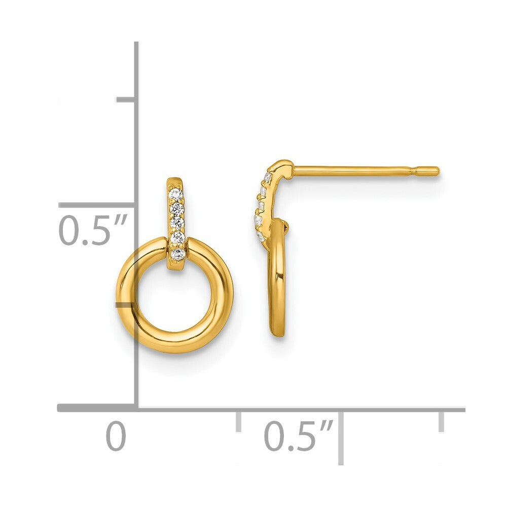 14k Yellow Gold Polished Cubic Zirconia Circle Dangle Earrings Gift for Women