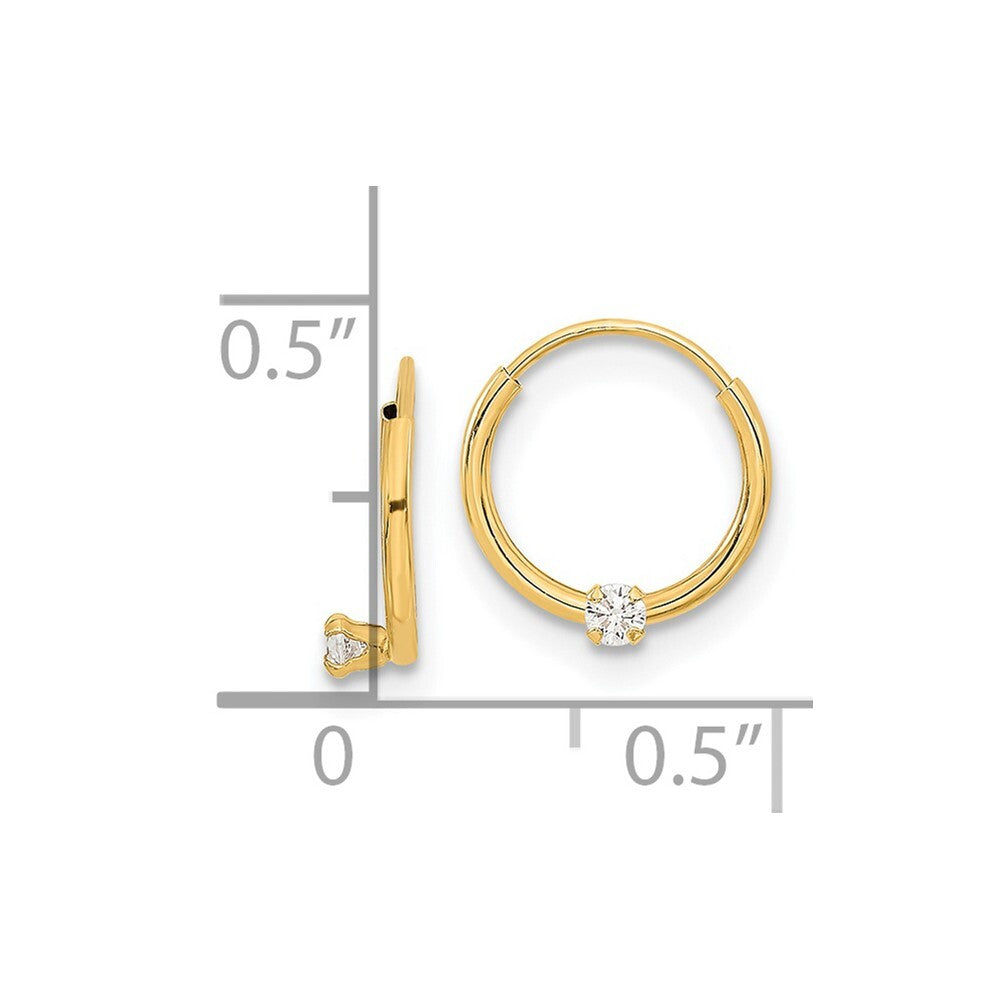 14k Yellow Gold Polished 2mm Cubic Zirconia on Small Endless Hoops