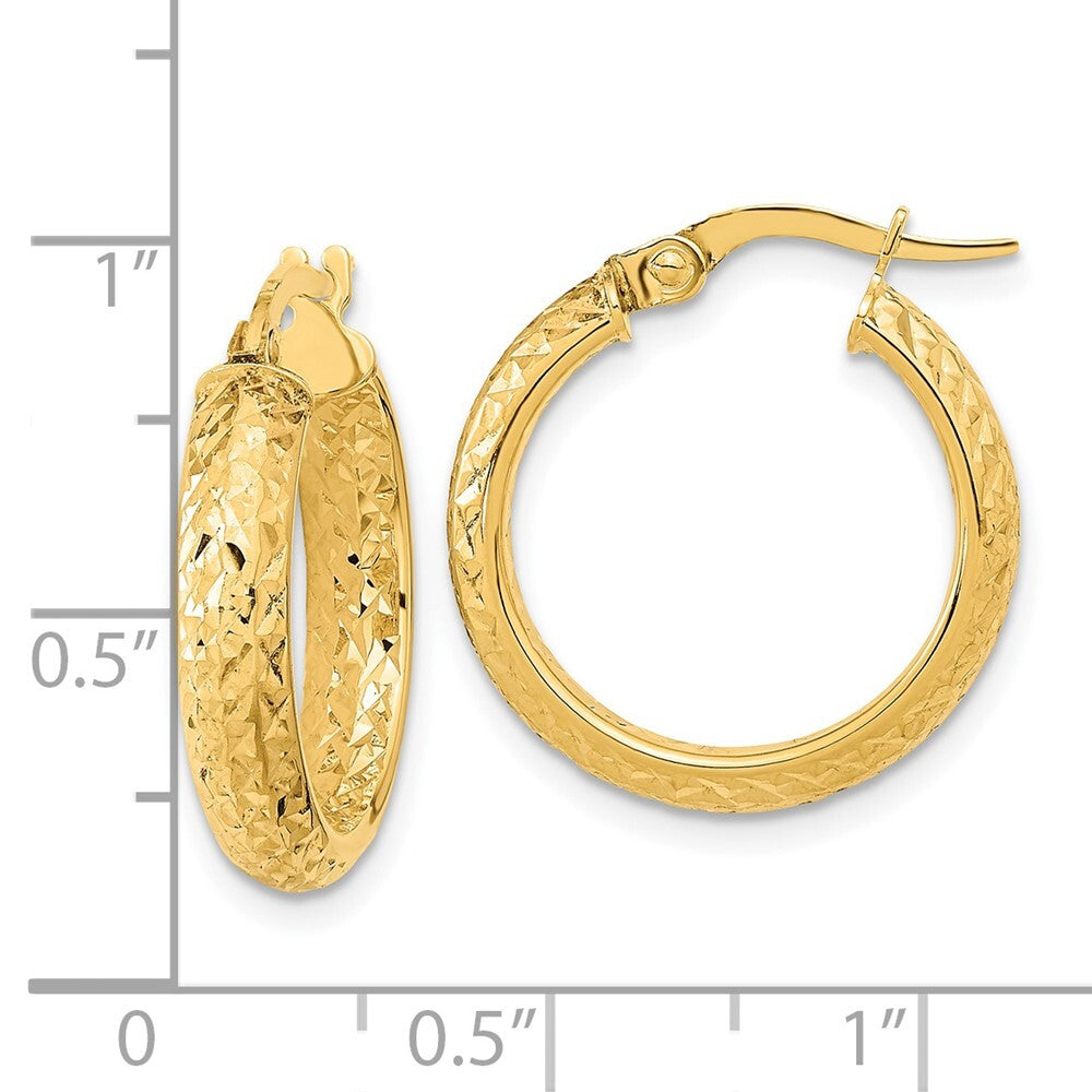 14k Yellow Gold Polished and Diamond-cut Inside and Out Fancy Hoop Earrings