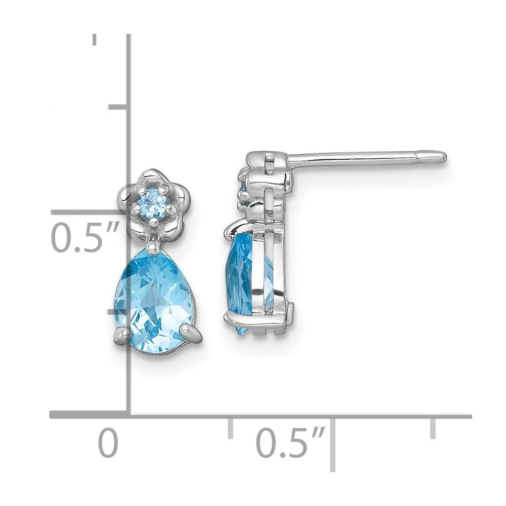 Sterling Silver Polished Light Swiss Blue Topaz Teardrop and Flower Earrings