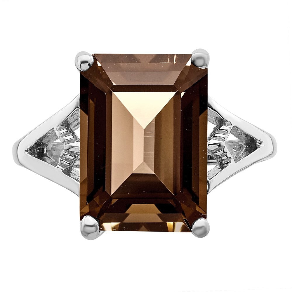Sterling Silver Rhodium Smoky Quartz Ring Size 7