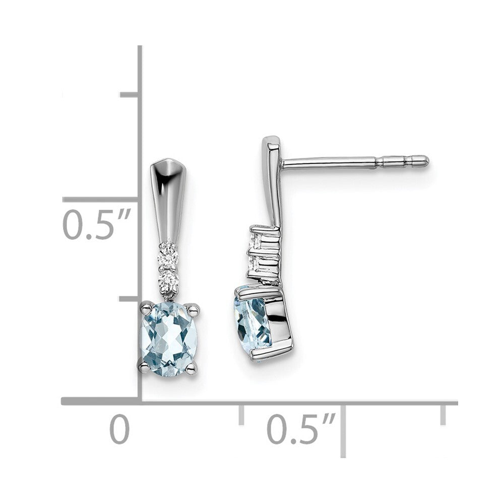 14k White Gold Oval Aquamarine and Diamond Dangle Earrings Gift for Women