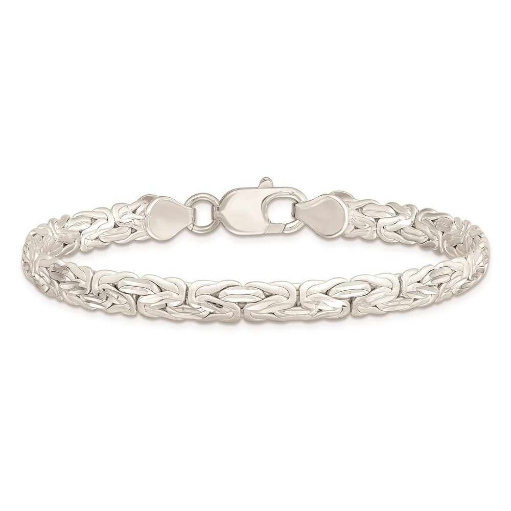 Sterling Silver Polished Back/Satin Diamond-Cut Front Fancy Byzantine Bracelet