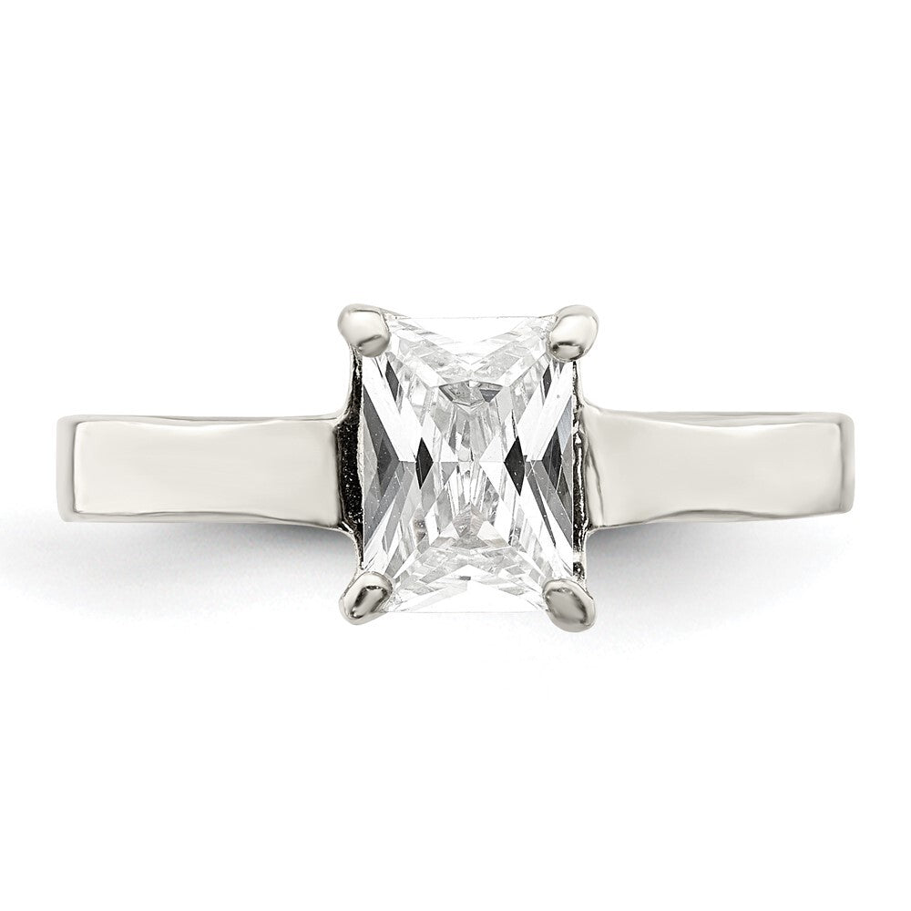 Sterling Silver Solitaire Emerald Cubic Zirconia Ring Size 6