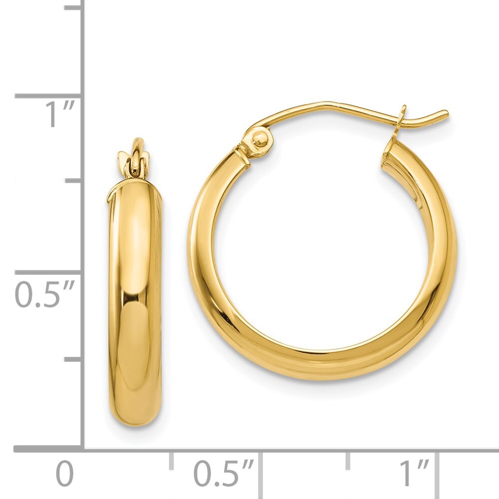 14k Yellow Gold Round Tube Hoop Earrings Gift for Women
