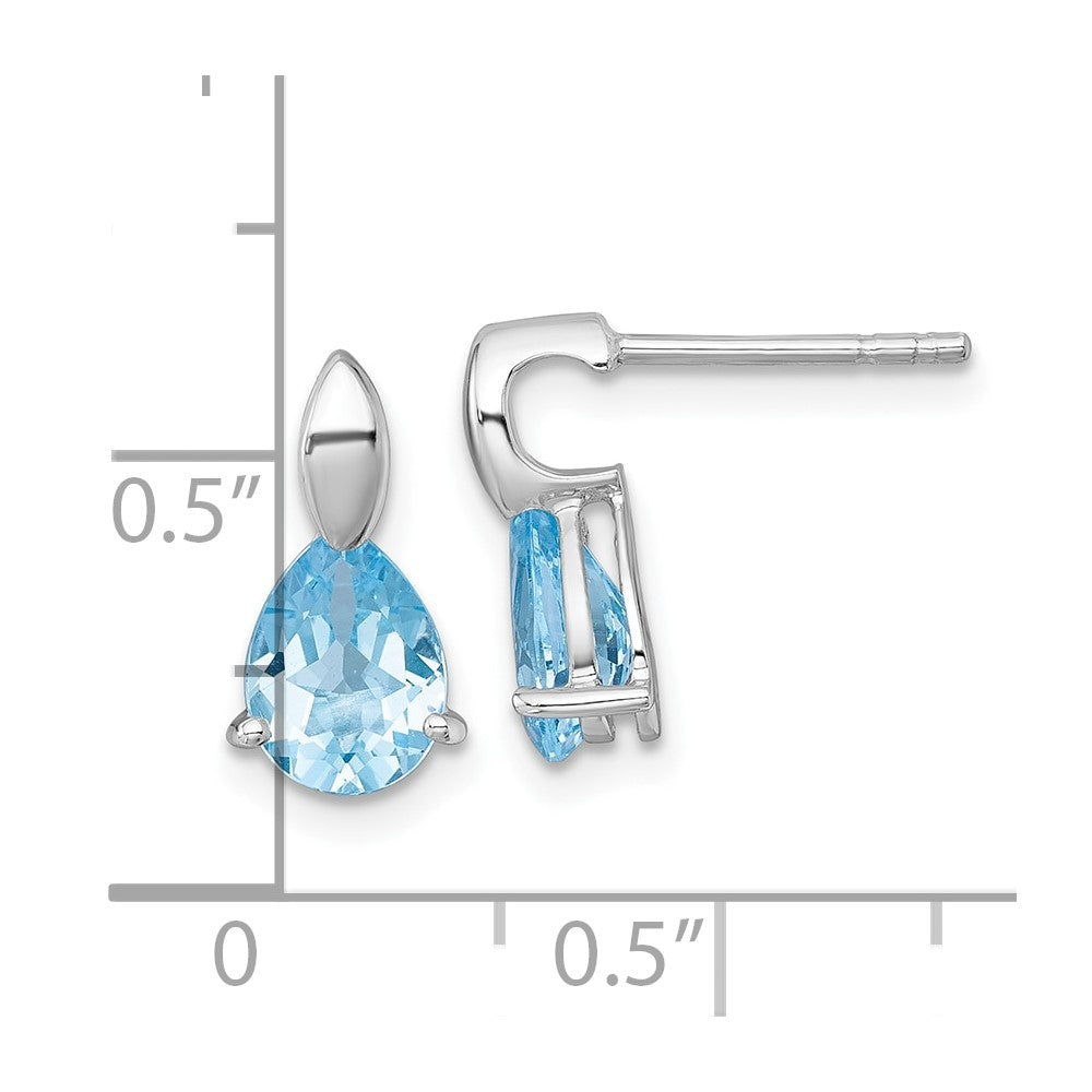 Sterling Silver Rhodium-plated Polished Pear Blue Topaz Teardrop Earrings
