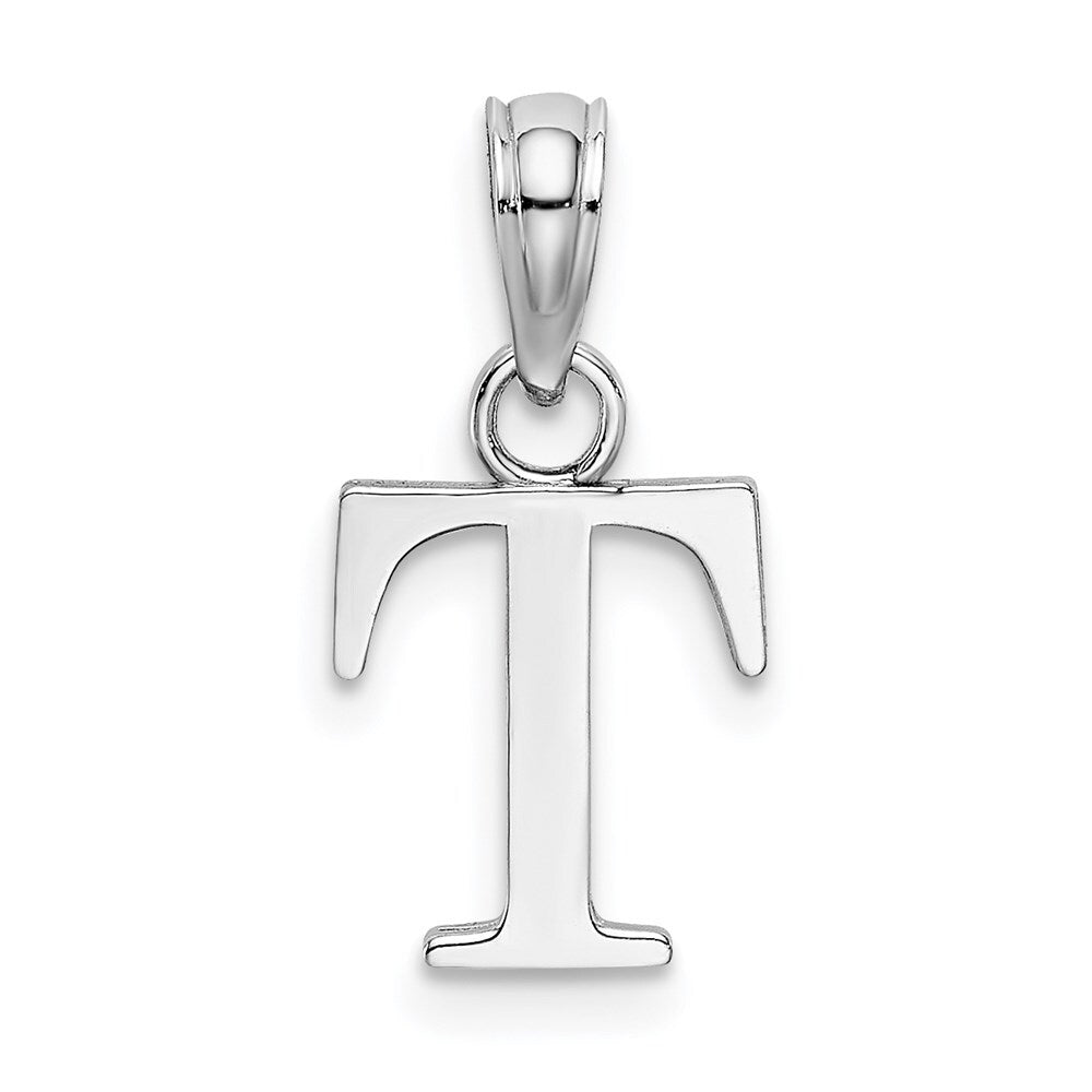 14k White Gold Polished Block Letter T Initial Pendant for Women