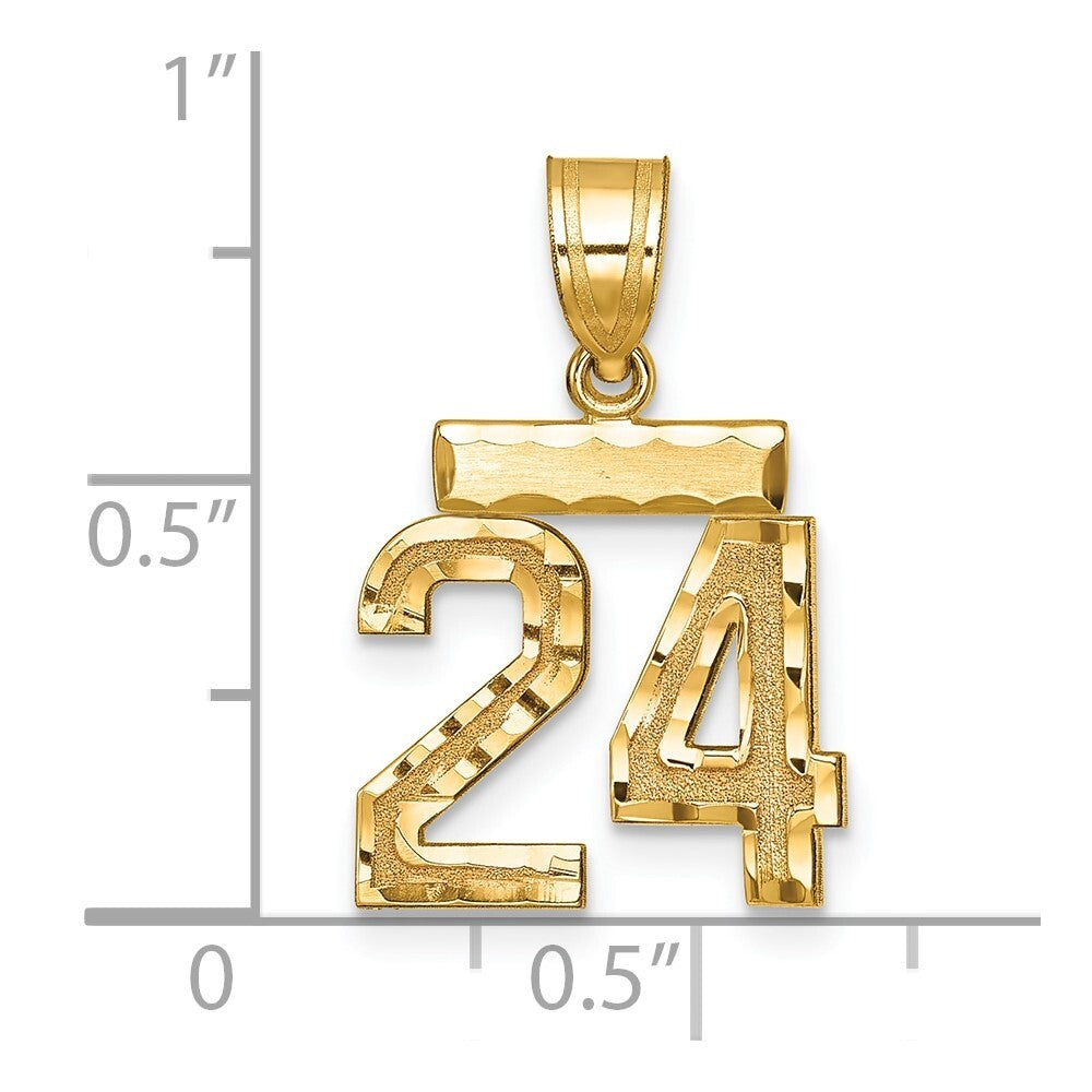 14k Yellow Gold Small Brushed Diamond-cut Number 24 Charm Pendant for Women