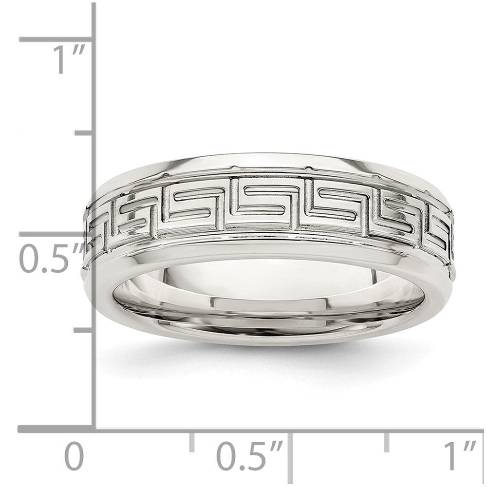 Sterling Silver 6mm Polished Flat Greek Key Beveled Edge Band Ring Size 11