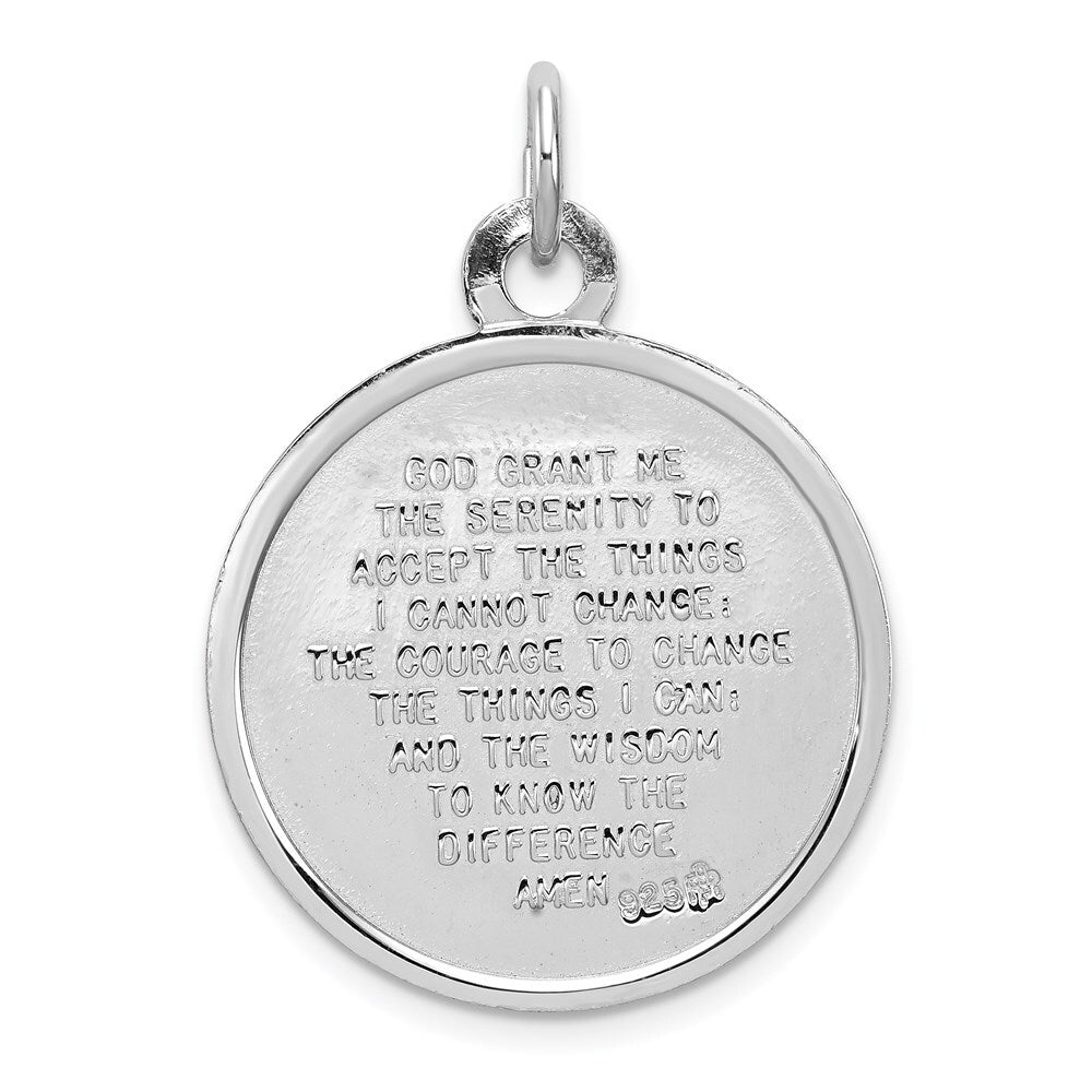Sterling Silver Praying Hands Serenity Prayer on Back Medal Pendant