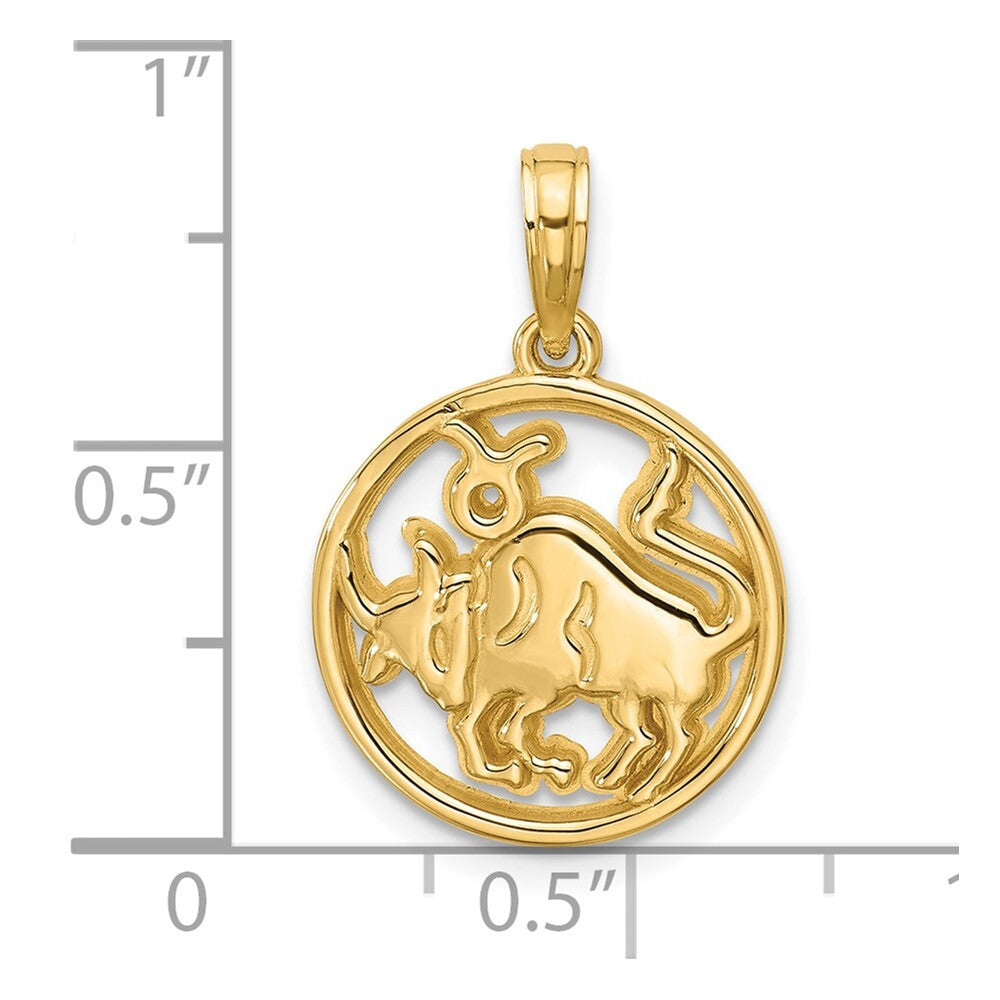 14k Yellow Gold Polished Round Taurus Pendant for Women
