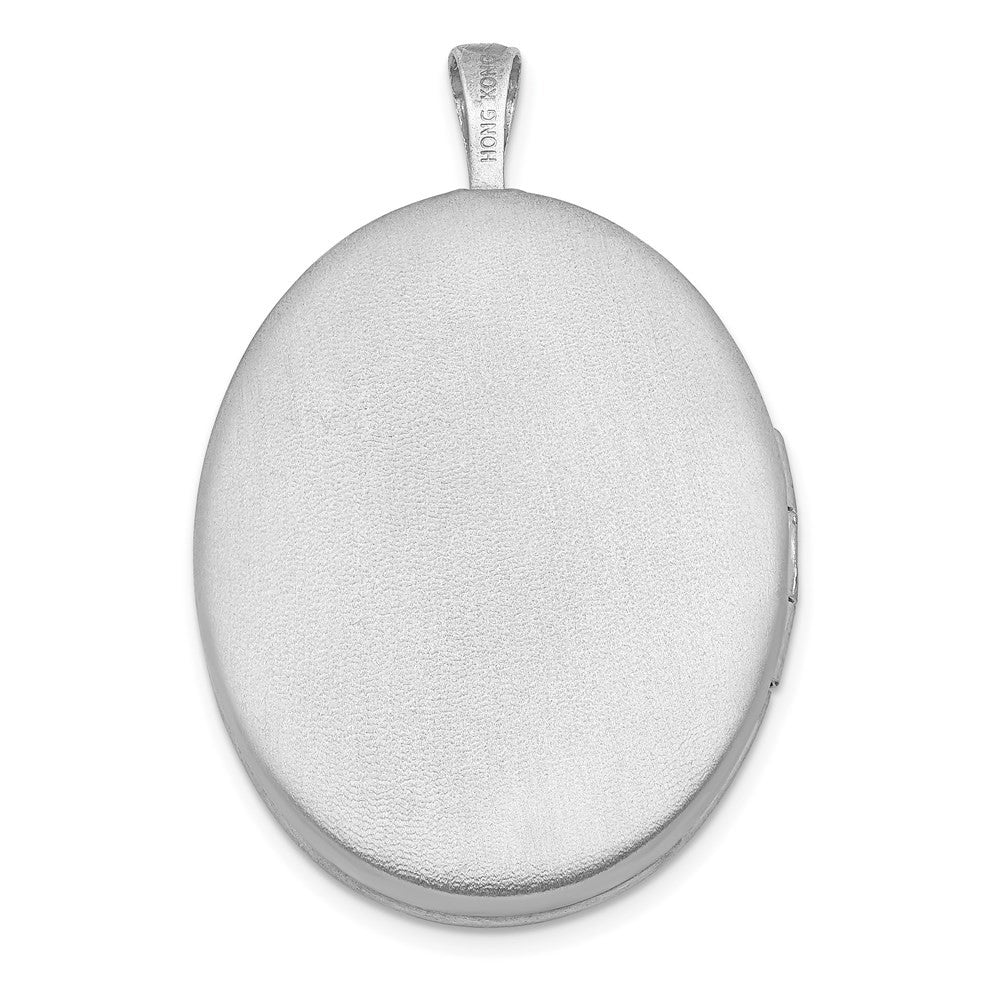 Sterling Silver RH 26mm Satin Polished Enameled Roses Mom Oval Locket