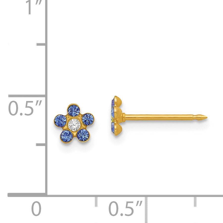 Inverness 14k September Blue Crystal Birthstone Flower Post Piercing Earrings
