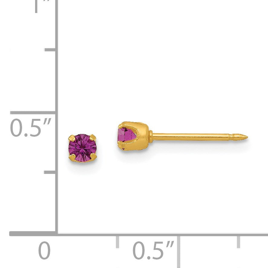 Inverness 24k Gold-plated 3mm February Purple Crystal Birthstone Post Piercing Earrings