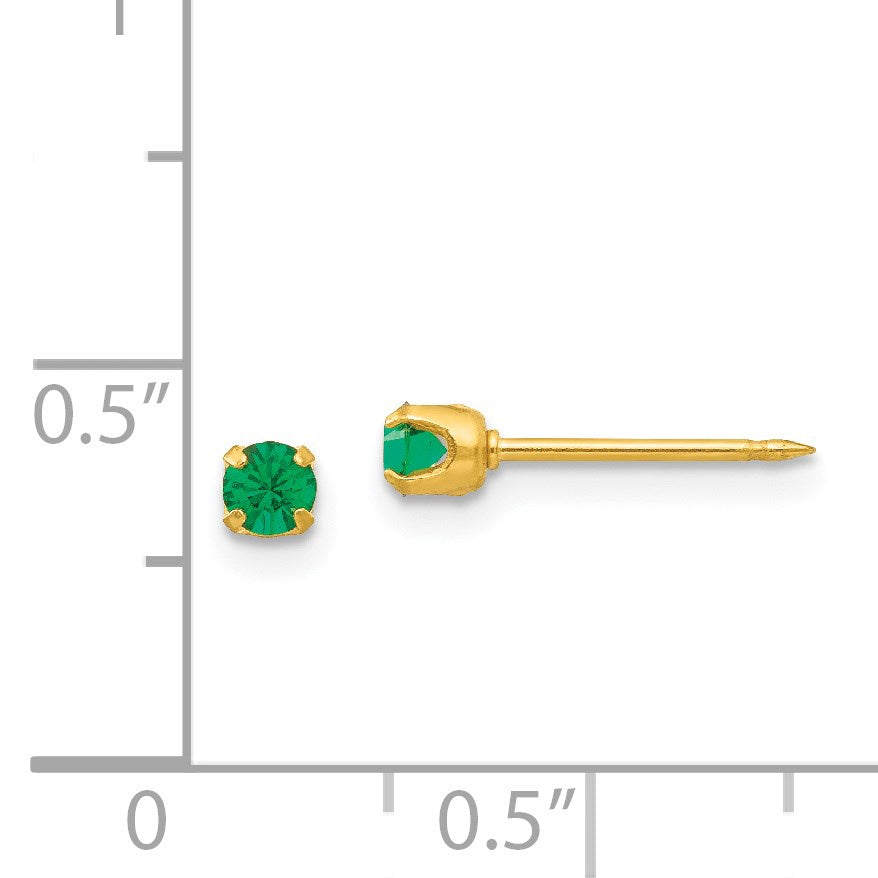 Inverness 24k Gold-plated 3mm May Green Crystal Birthstone Post Piercing Earrings