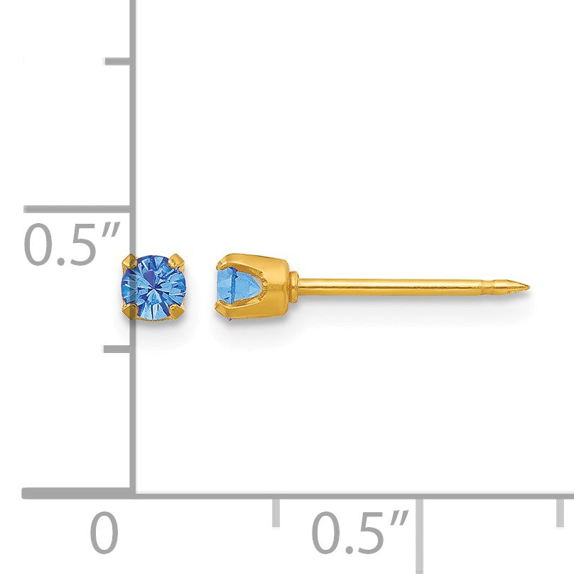 Inverness 24k Gold-plated 3mm September Blue Crystal Birthstone Post Piercing Earrings