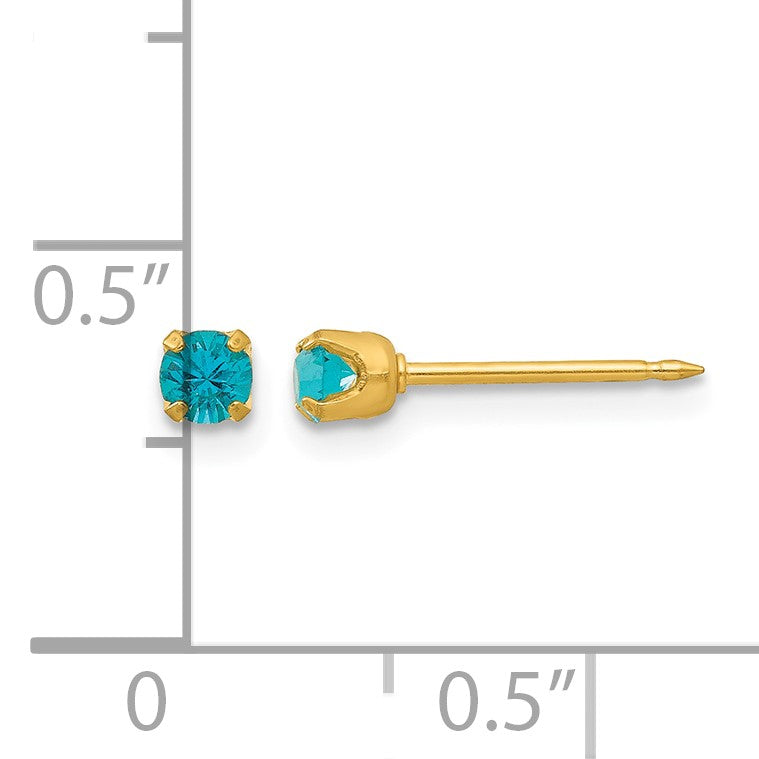 Inverness 24k Gold-plated 3mm December Blue Crystal Birthstone Post Piercing Earrings