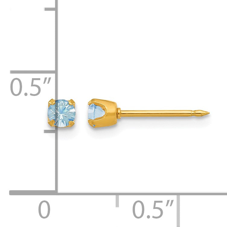 Inverness 14k 3mm March Aqua Crystal Birthstone Post Piercing Earrings