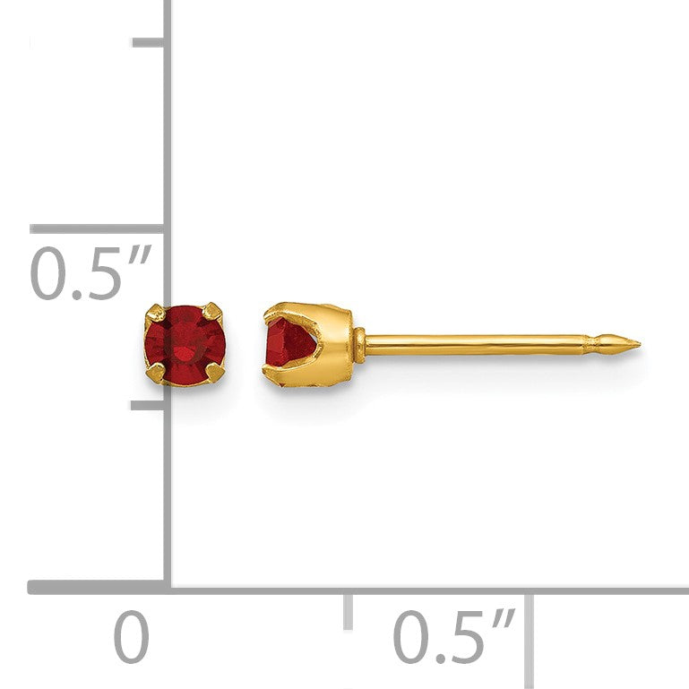 Inverness 14k 3mm July Red Crystal Birthstone Post Piercing Earrings