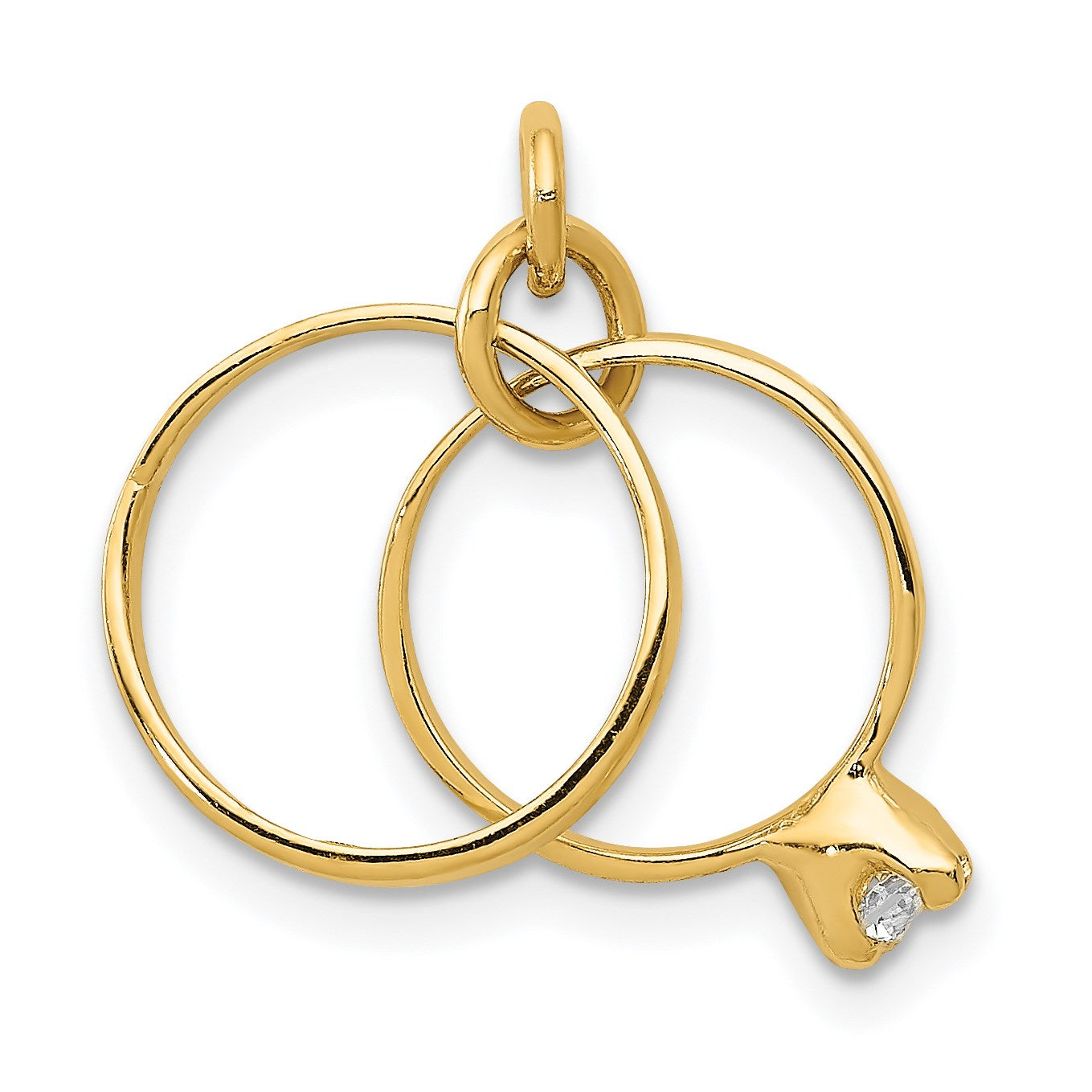 14k 3-D Wedding Rings CZ Charm