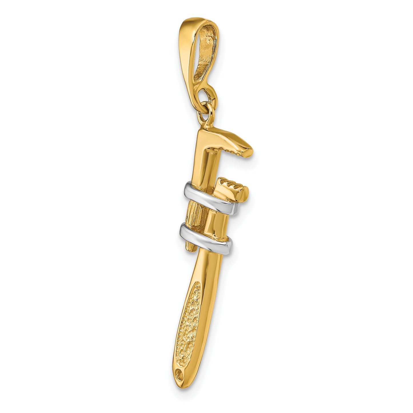 14K and White Rhodium 3-D Pipe Wrench Charm