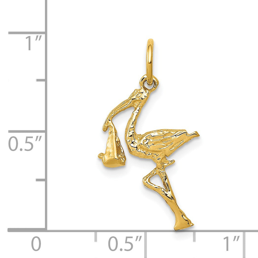 14k Solid 3-D Stork Charm