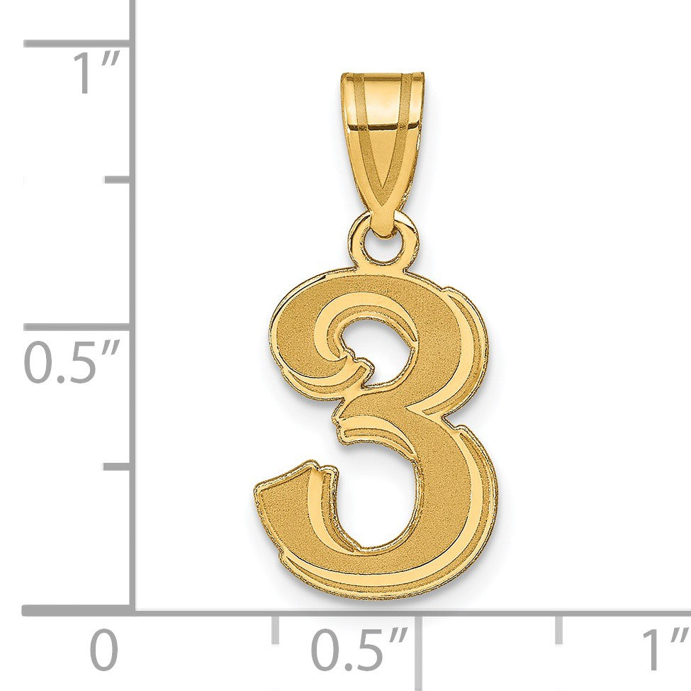 14k Polished Etched Number 3 Pendant