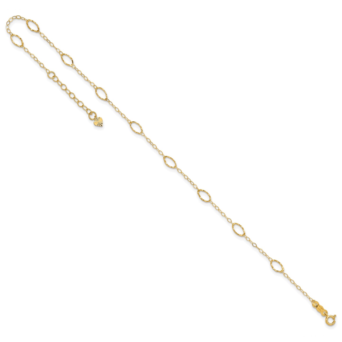 14k Textured Oval Shapes 10 inch Plus 1 inch Extender - Total 11 inch Anklet