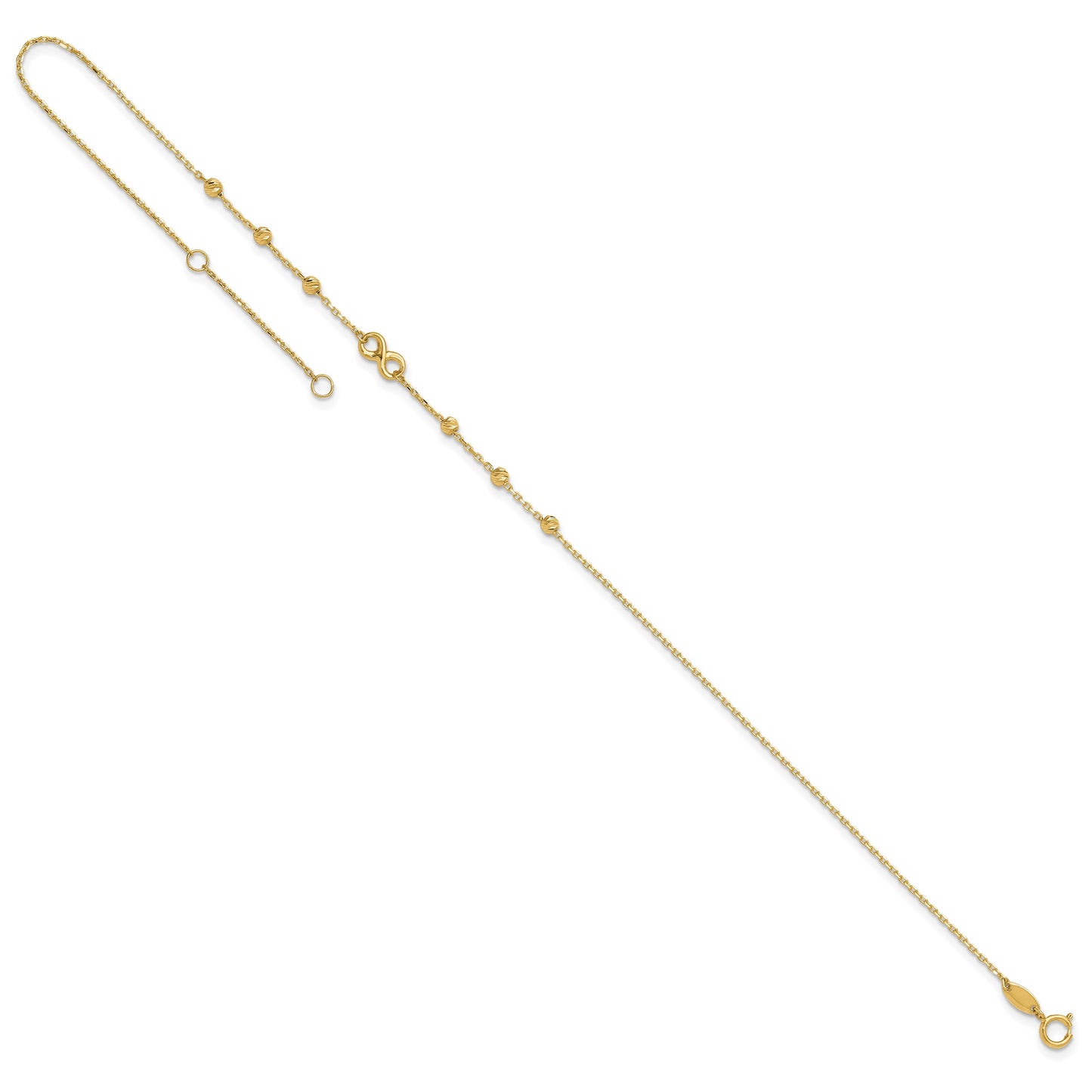 14K Infinity Symbol and Diamond-cut Beads 10 inch Plus 1 inch Extender - Total 11 inch Anklet