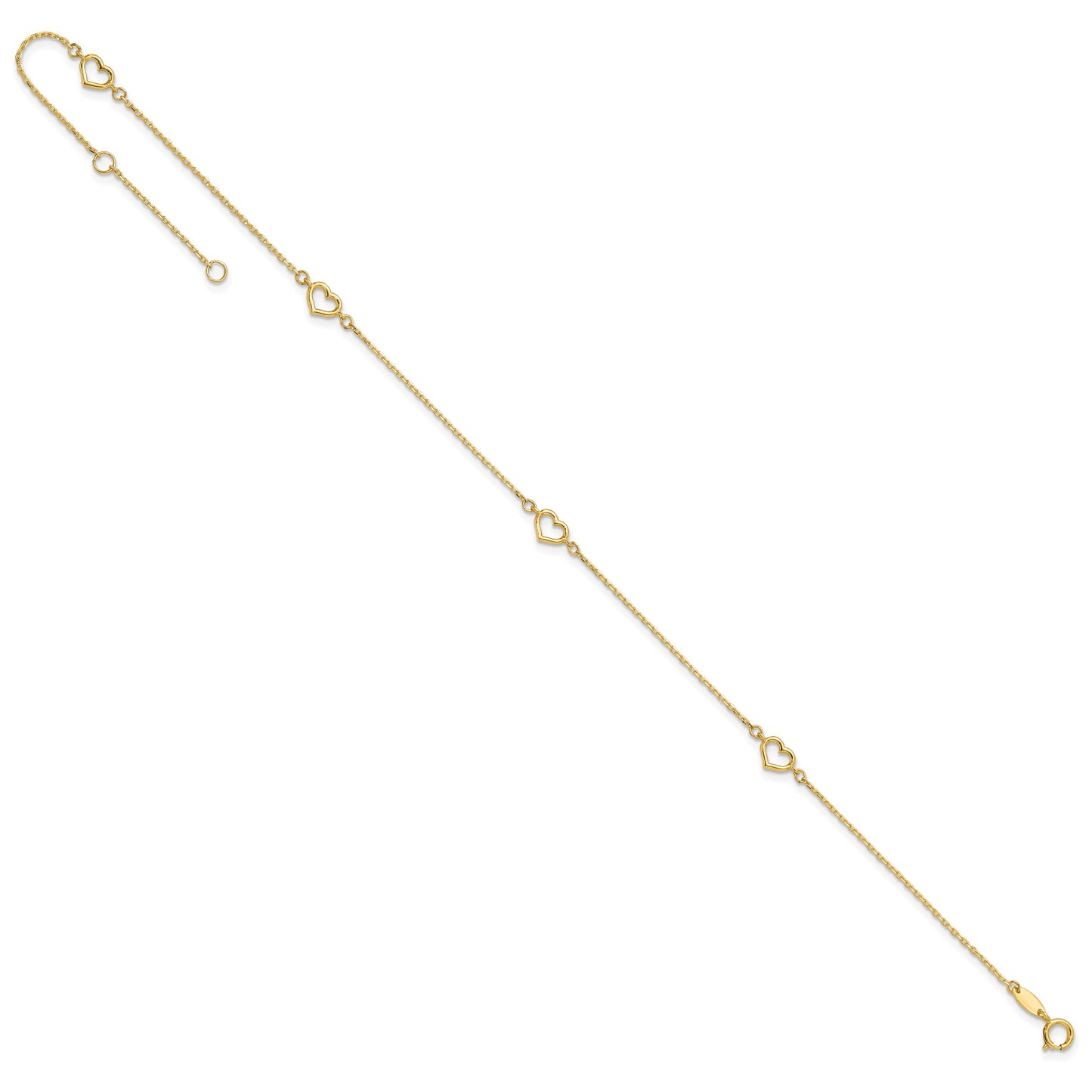 14K Open Hearts 4-Station 10 inch Plus 1 inch Extender - Total 11 inch Anklet