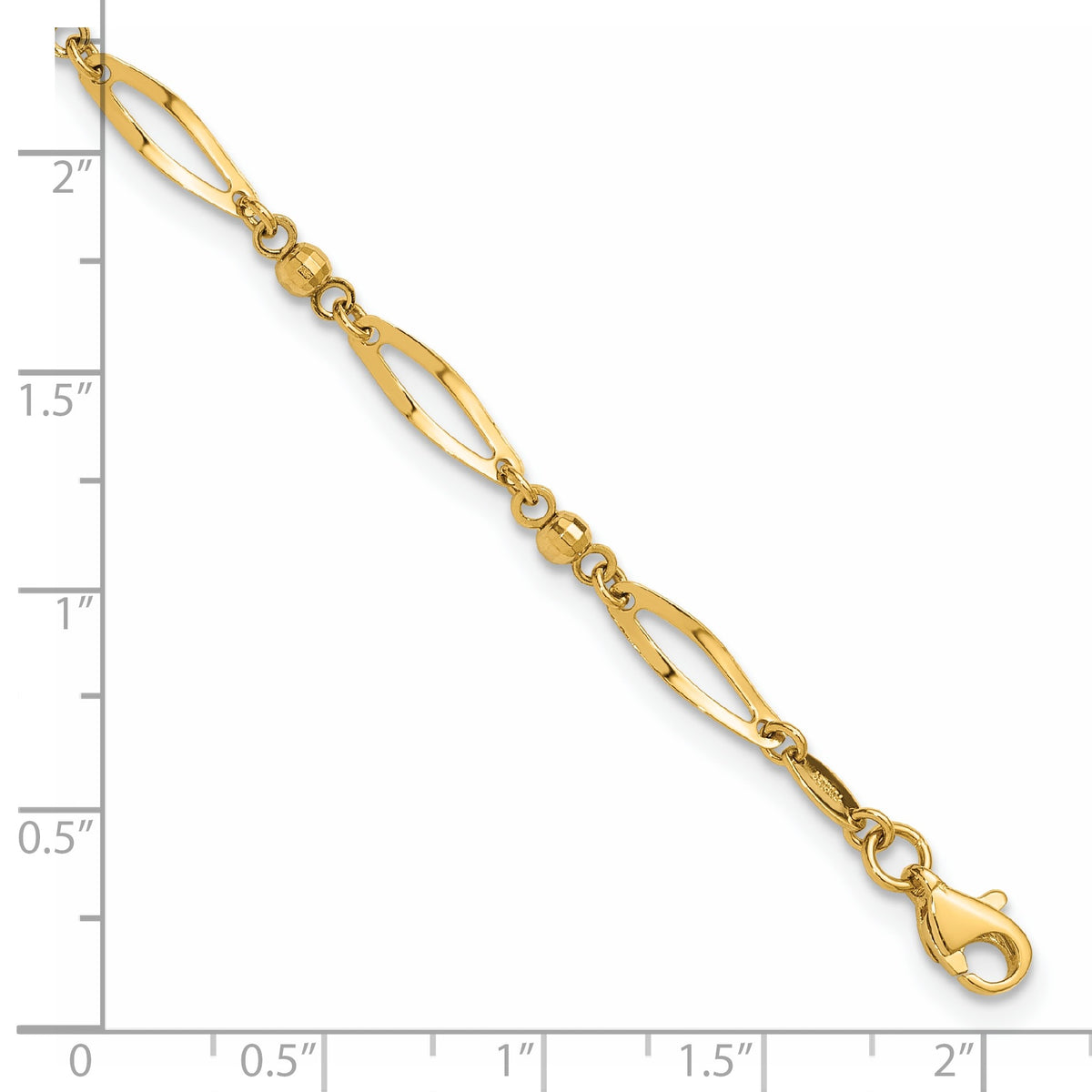 14k Polished Twisted Oval and Mirror Beads 9 inch Anklet
