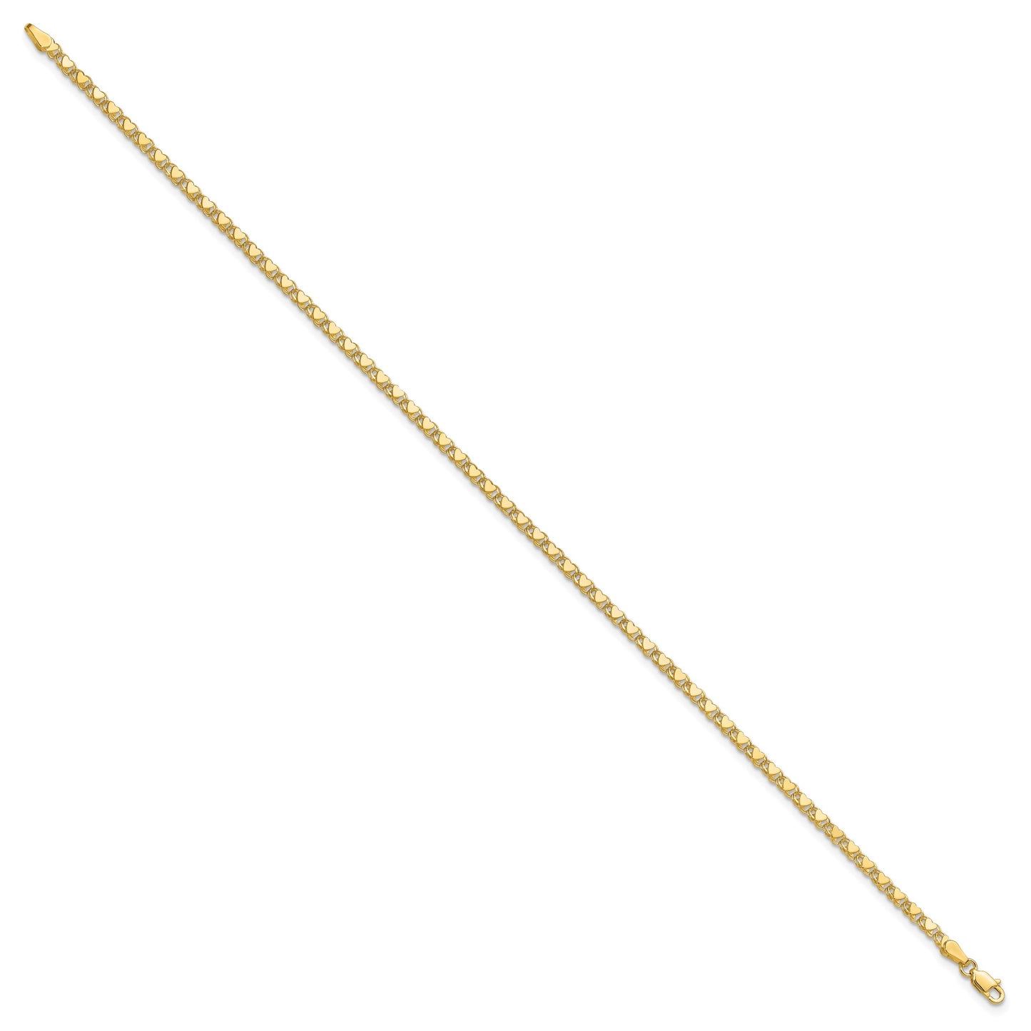 14k Polished Double-Sided Heart Solid 3mm Double Link 7 inch Charm Bracelet