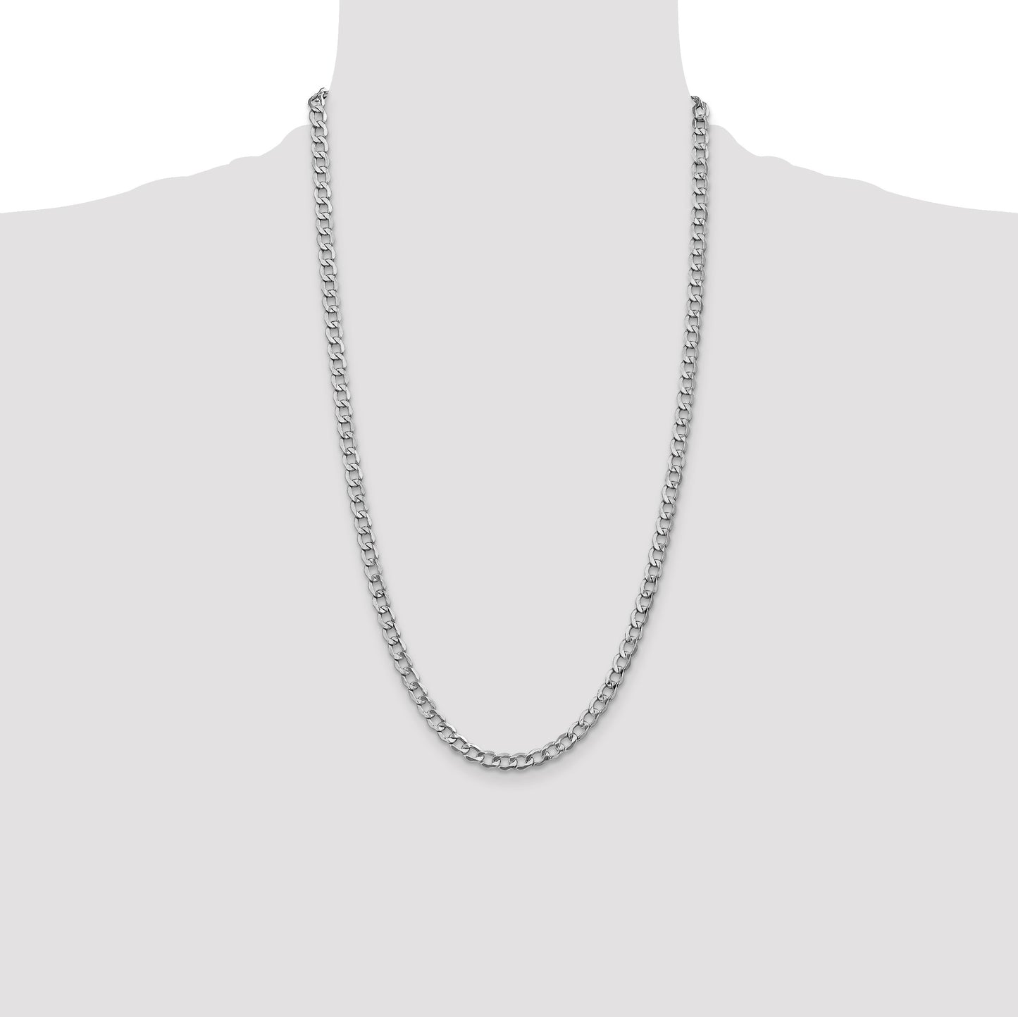 14K White Gold 26 inch 5.25mm Semi-Solid Curb with Lobster Clasp Chain