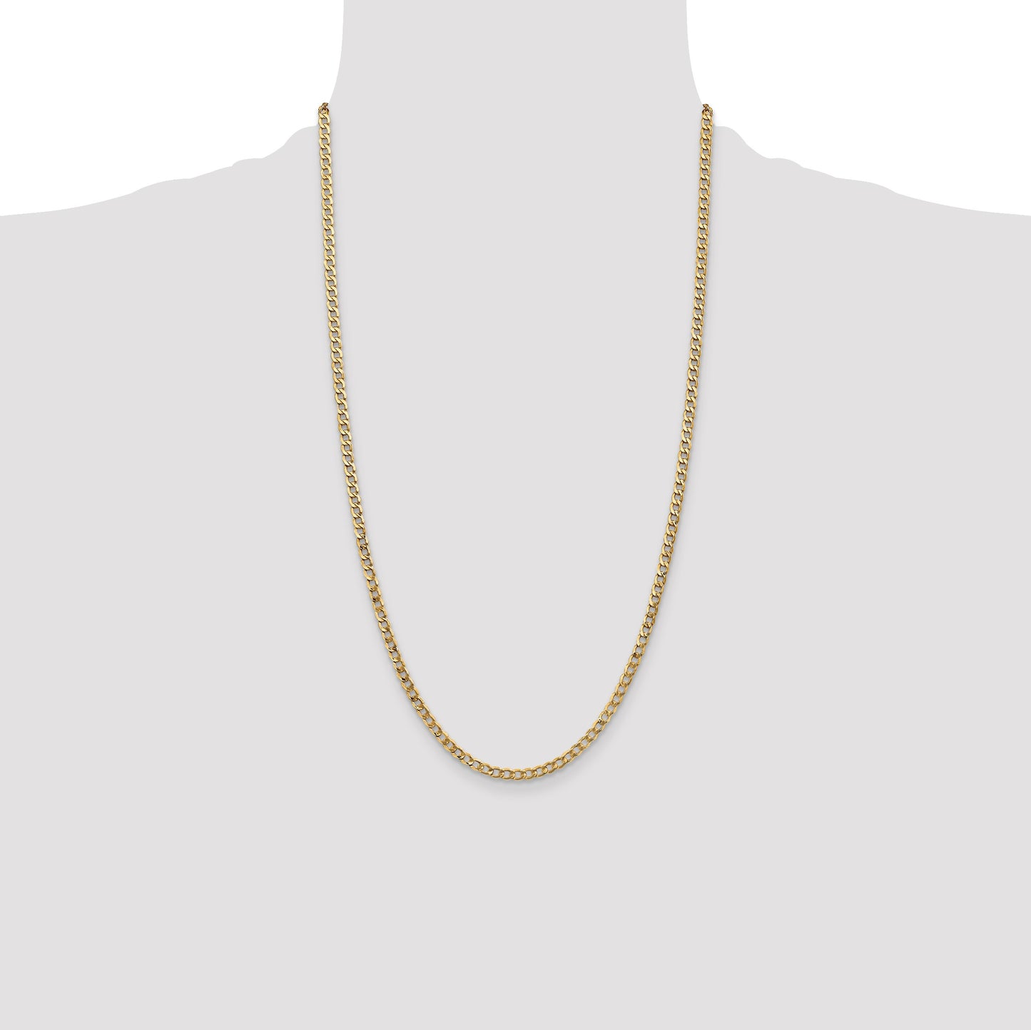 14K 26 inch 3.35mm Semi-Solid Curb with Lobster Clasp Chain